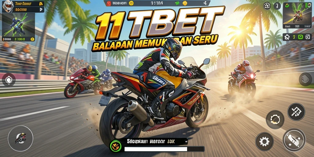 Tampilan gameplay penuh aksi di 11TBET dengan balapan motor yang seru.