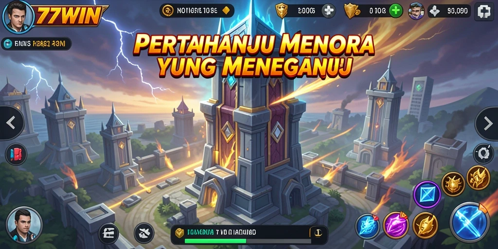 Gameplay menegangkan di Tower Defense 77WIN dengan berbagai menara.