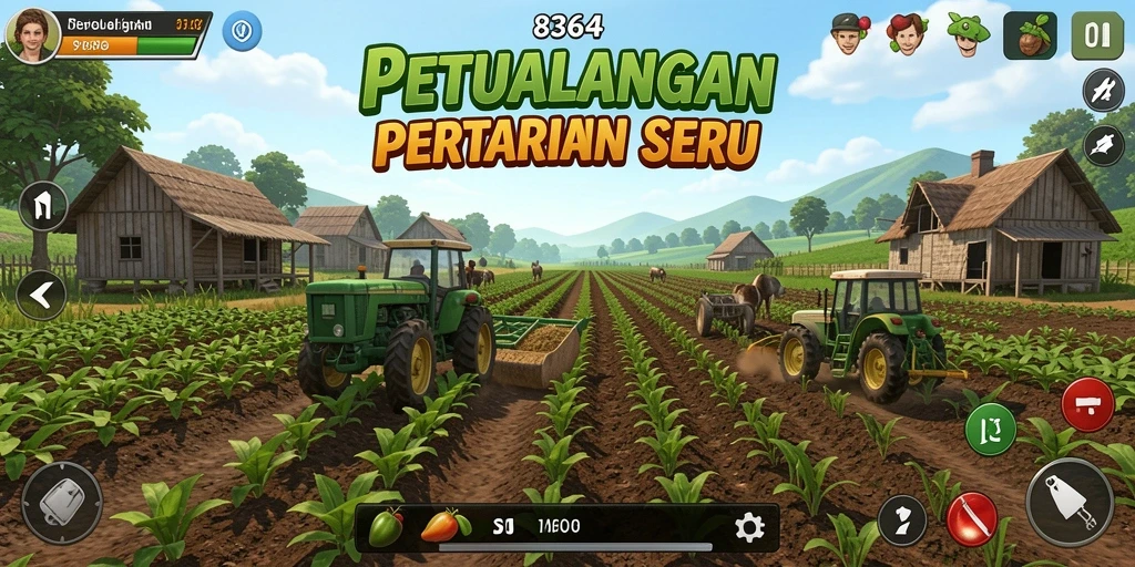 Tampilan gameplay seru di 8364 dengan ladang yang luas.