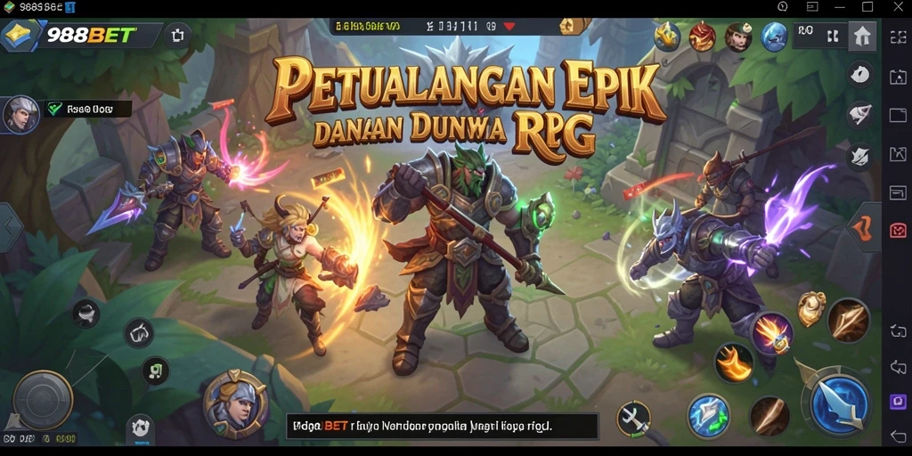 Screenshot gameplay 988BET yang menampilkan pertarungan seru dalam petualangan RPG.