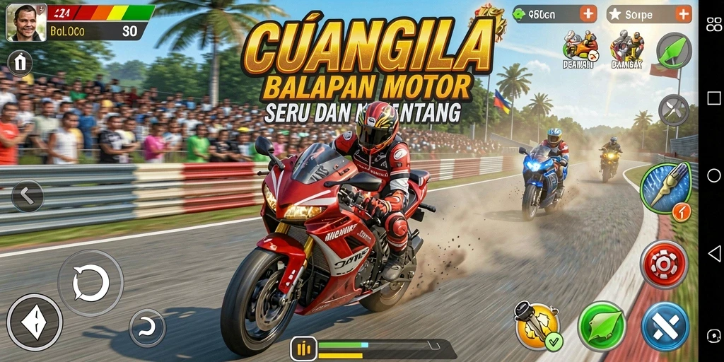 Tampilan menarik dari gameplay seru CUANGILA motor racing.