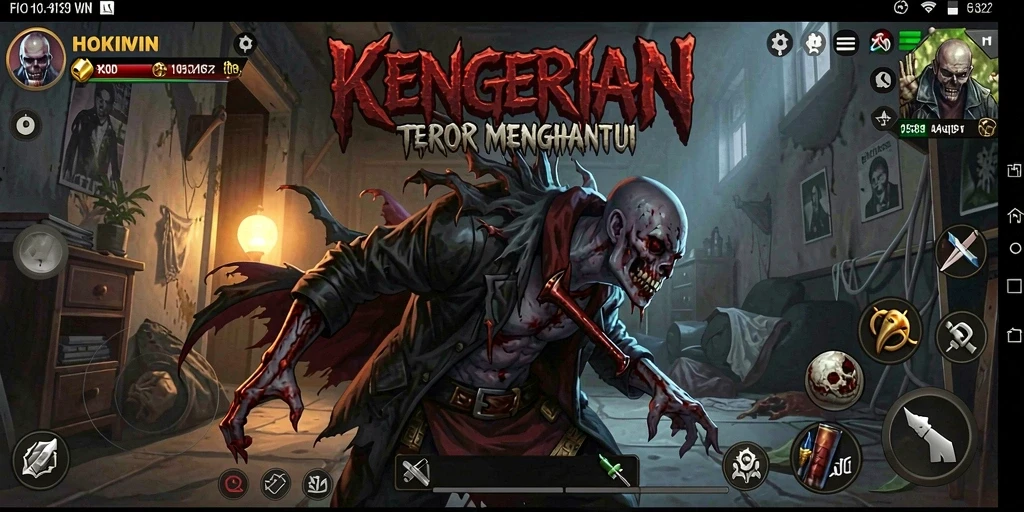 Screenshot gameplay HOKIWIN menampilkan momen menakutkan yang intens.