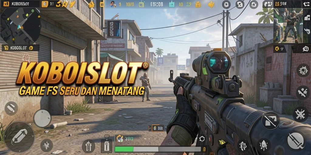 Screenshot gameplay KOBOISLOT menampilkan aksi menembak yang seru dan intens.