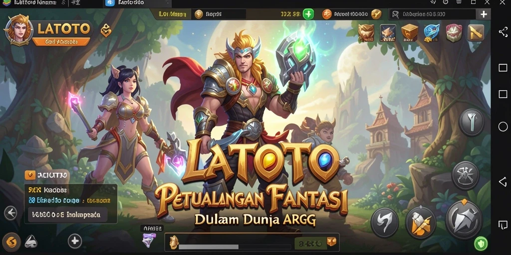 Layar utama LATOTO menampilkan aksi pertarungan seru dalam dunia fantasi.