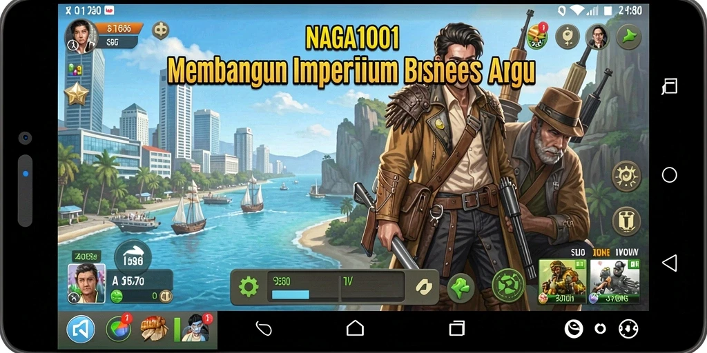 Tampilan gameplay NAGA1001 yang menampilkan pembangunan bisnis Tycoon.