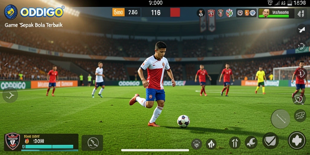 Tampilan gameplay ODDIGO yang seru dengan grafik sepak bola yang memukau.