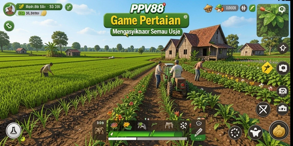 Screenshot gameplay PPV88 menunjukkan petani sedang merawat ladang.