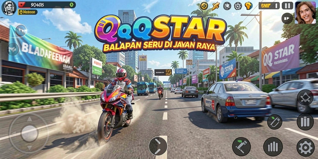 Tampilan gameplay QQSTAR yang seru dan mendebarkan dalam balapan.