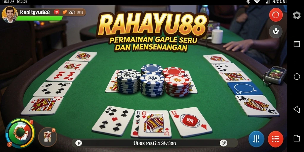 Screenshot gameplay RAHAYU88 yang menunjukkan suasana permainan Gaple yang seru.